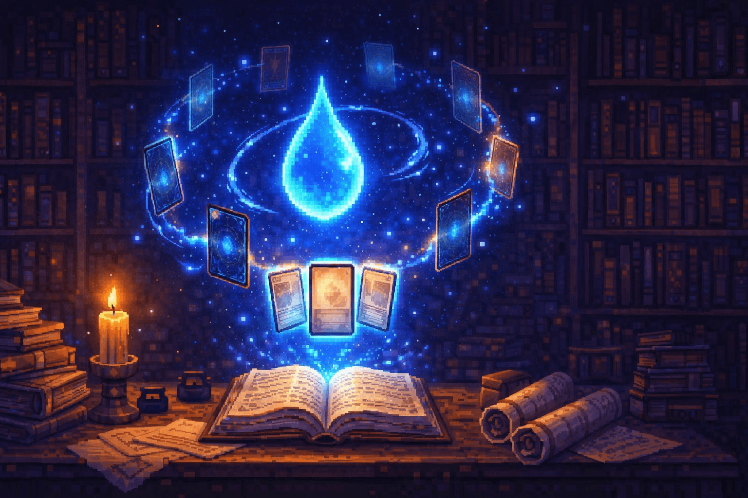 Mystical Study and glowing blue mana symbol