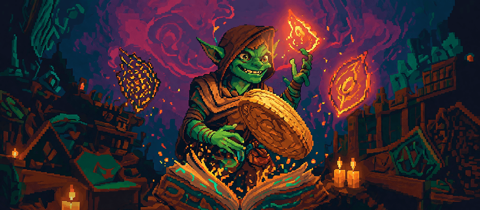 A goblin sorcerer flipping a coin